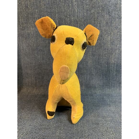 VINTAGE 1960’s Small Yellow Dog Sawdust Filled Plush Made In Japan Corduroy Ears - Picture 2 of 9